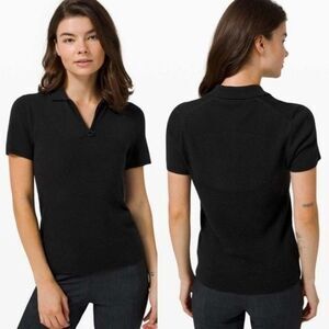 Lululemon City Calm Cashmere Knit Polo Sweater Black Blouse